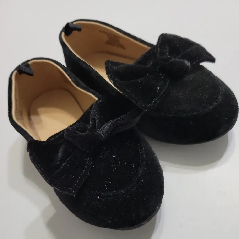 Crazy 8 Holiday Flats Girls Size 7 Black Velvet Round Toe Child Drese‎ Shoe Bow